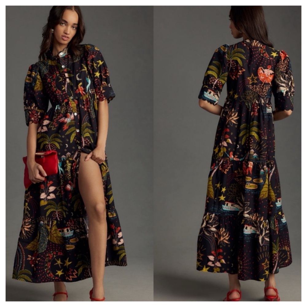 NWT Farm Rio Whimsical Printed Button front Shirt Maxi Dress, M - Picture 17 of 17